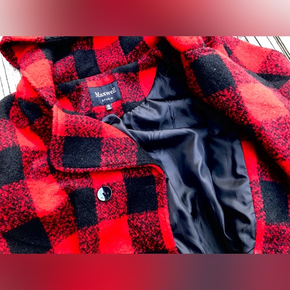 Ladies MAXWELL STUDIO Fall Winter Buffalo Plaid Hooded Pea Coat Jacket XL - Picture 4 of 14